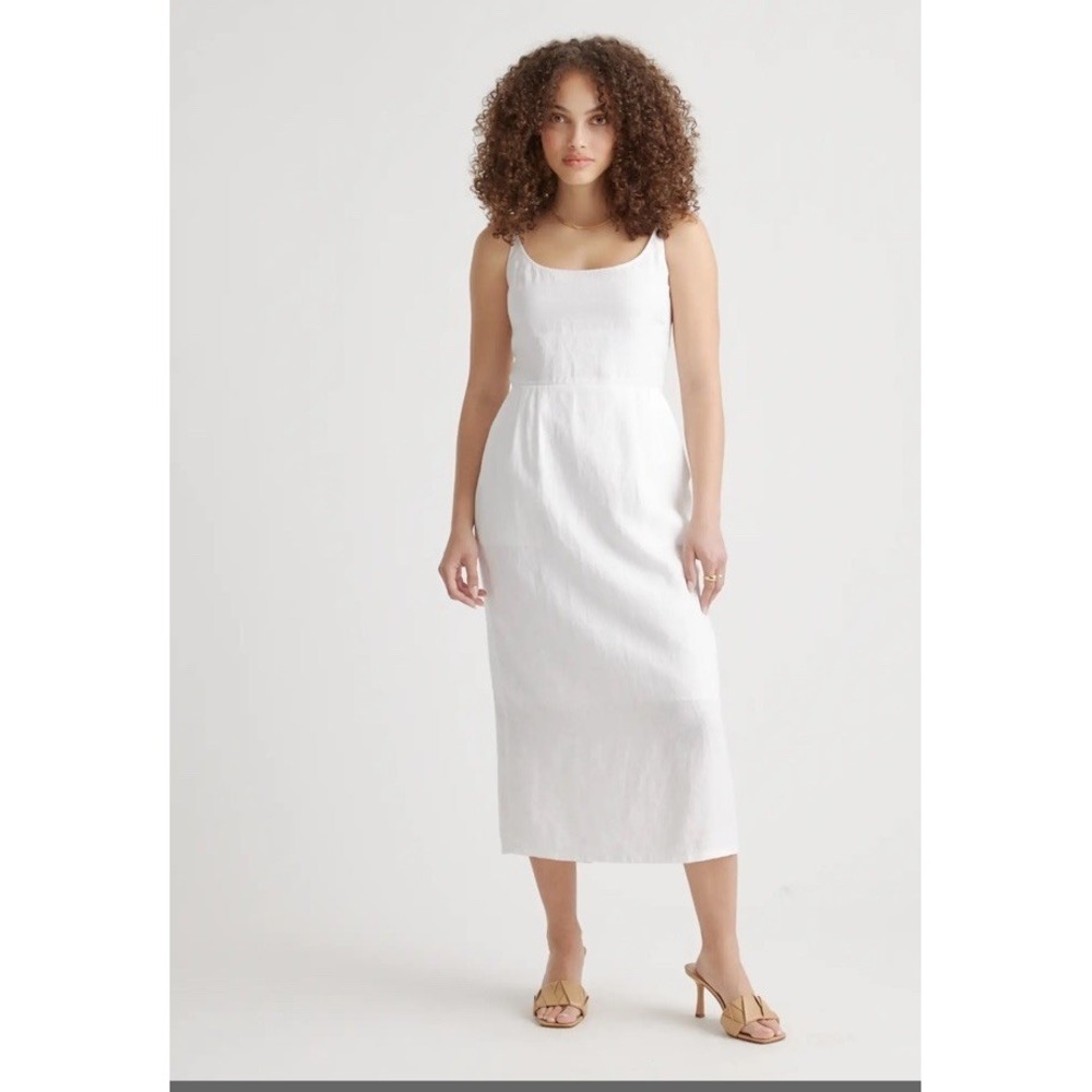 quince european linen scoop neck midi dress‎ White Size  XS Classic Elegant